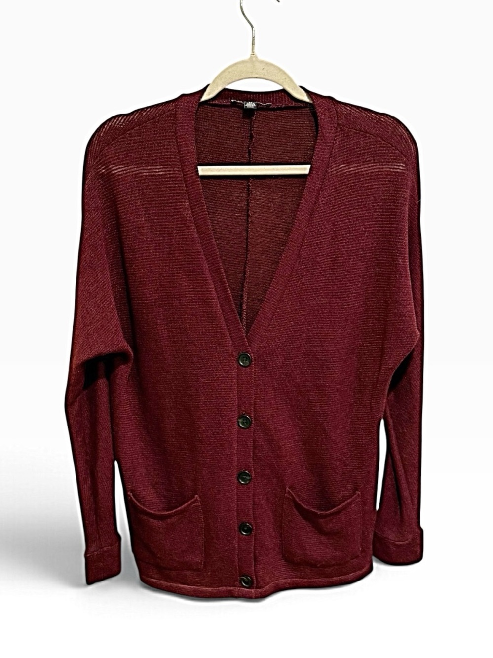NWOT American Eagle Outfitters Maroon Button-Front Pocket Cardigan - Size Small